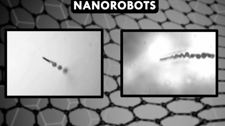 Two microscopic pictures of the movement of nanomachines.