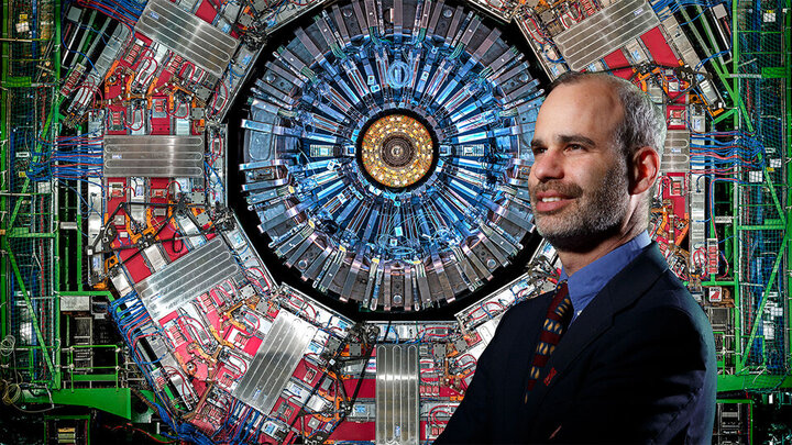 Ken Bloom in front of the Large Hadron Collider