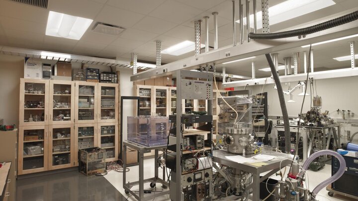 Interior of a Jorgensen Hall laboratory with equipment.